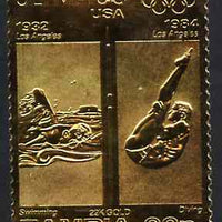 Zambia 1984 Los Angeles Olympic Games 90n perf embossed in 22k gold foil showing Swimming & Diving unmounted mint