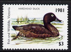 Australia 1981 Fish & Wildlife Hunting Permit Stamp (for Victoria) $3 showing Hardhead Duck unmounted mint*