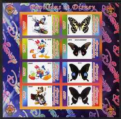 Congo 2010 Disney & Butterflies #2 imperf sheetlet containing 8 values with Scout Logo unmounted mint