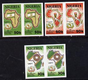 Nigeria 1988 25th Anniversary of OAU - Map of Africa set of 3 in unmounted mint imperf pairs (as SG 607-9)*