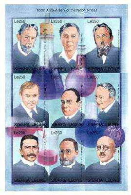Sierra Leone 1995 Nobel Prize Winners IMPERF sheetlet #3 containing 9 values unmounted mint, as SG 2418a