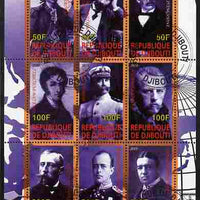 Djibouti 2010 Great Explorers #2 perf sheetlet containing 9 values fine cto used
