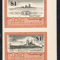 St Vincent - Bequia 1985 Warships of World War 2, $1 KM Admiral Graf Spee imperf se-tenant pair unmounted mint