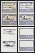 St Vincent - Bequia 1985 Warships of World War 2, 15c HMS Hood unmounted mint set of 4 imperf se-tenant progressive proof pairs comprising printings of blue, black, blue & black plus blue & black with buff background (unvarnished)……Details Below