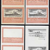St Vincent - Bequia 1985 Warships of World War 2, $1 KM Admiral Graf Spee unmounted mint set of 4 imperf se-tenant progressive proof pairs comprising printings of orange, black, orange & black plus orange & black with buff backgro……Details Below