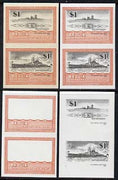 St Vincent - Bequia 1985 Warships of World War 2, $1 KM Admiral Graf Spee unmounted mint set of 4 imperf se-tenant progressive proof pairs comprising printings of orange, black, orange & black plus orange & black with buff backgro……Details Below