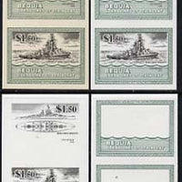 St Vincent - Bequia 1985 Warships of World War 2, $1.50 USS Nevada unmounted mint set of 4 imperf se-tenant progressive proof pairs comprising printings of green, black, green & black plus green & black with buff background (unvar……Details Below