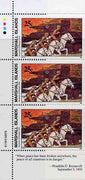 Marshall Islands 1989 History of Second World War (#01) 25c Cavalry & Tanks, unmounted mint strip of 3 with Roosevelt quotation in margin, SG 248