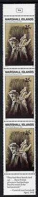 Marshall Islands 1990 History of Second World War (#06) 25c Bound Hands & grave, unmounted mint strip of 3 with Gen Gersdorff quotation in margin, SG 322