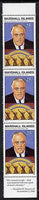 Marshall Islands 1990 History of Second World War (#16) 25c Roosevelt, unmounted mint strip of 3 with Roosevelt quotation in margin, SG 340