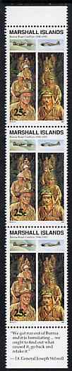 Marshall Islands 1990 History of Second World War (#12) 25c Burma Road, unmounted mint strip of 3 with Lt Gen Stilwell quotation in margin, SG 330