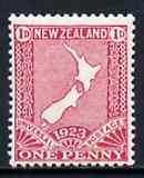 New Zealand 1923 Map of New Zealand 1d carmine unmounted mint, SG 460*