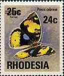 Rhodesia 1974 Surcharged 24c on 25c Butterfly (Precis hierta) unmounted mint, SG 528*