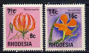 Rhodesia 1974 Surcharged 8c on 7.5c (Lily) & 16c on 14c (Pimpernel) unmounted mint, SG 526-27*
