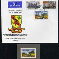 Nigeria 1980 25th Anniversary of Railway Corporation imperf stamp-sized machine proof of 30k value (Freight Train) mounted on small grey card as submitted for approval, a superb exhibition item almost certainly UNIQUE (plus First ……Details Below