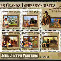 Comoro Islands 2009 The Impressionists - John Joseph Enneking perf sheetlet containing 5 values unmounted mint