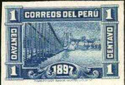 Peru 1897 New Postal Building 1c (Suspension Bridge) imperf proof on thin card in near issued colour from ABNCo archives, as SG 349