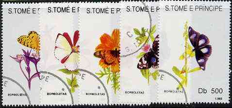 St Thomas & Prince Islands 1998 Butterflies complete perf set of 5 values, cto used*