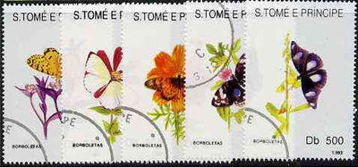 St Thomas & Prince Islands 1998 Butterflies complete perf set of 5 values, cto used*
