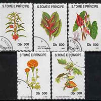 St Thomas & Prince Islands 1998 Flowers complete perf set of 5 values, cto used*