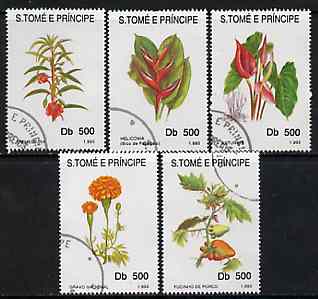 St Thomas & Prince Islands 1998 Flowers complete perf set of 5 values, cto used*