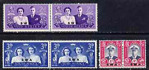 South West Africa 1947 KG6 Royal Visit set of 6 (3 bi-lingual horiz pairs) unmounted mint, SG 134-36