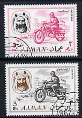 Ajman 1967 Motorcyclist (3Dh & 3R cto used from Transport perf set of 14) Mi 129 & 138*