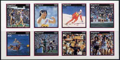 Nagaland 1984 Los Angeles Olympic Games imperf sheetlet containing complete set of 8 values unmounted mint