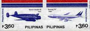 Philippines 1986 45th Airline Anniversary imperf se-tenant pair (2 x 3p60) on ungummed wmk'd paper, as SG 1955-56