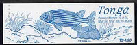 Booklet - Tonga 1990 Marine Life 4$90 booklet (SG SB3d) front cover showing Holocentrus ruber (horiz striped fish) each pane handstamped WSP Ltd SPECIMEN across each pair of stamps, exceptionally rare publicity booklet