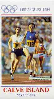 Calve Island 1984 Los Angeles Olympic Games (Running) imperf souvenir sheet (£1 value) unmounted mint