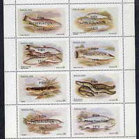 Nagaland 1973 Fish (Trout, Salmon, Sturgeon, Eels, etc) perf,set of 8 values opt'd FISH PRESERVATION 1973 unmounted mint