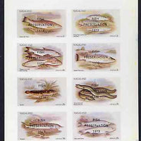 Nagaland 1973 Fish (Trout, Salmon, Sturgeon, Eels, etc) imperf,set of 8 values opt'd FISH PRESERVATION 1973 unmounted mint