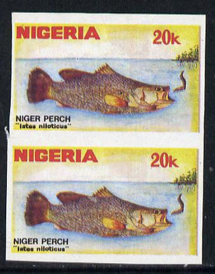 Nigeria 1991 Fishes 20k (Niger Perch) in unmounted mint imperf pair SG 613var
