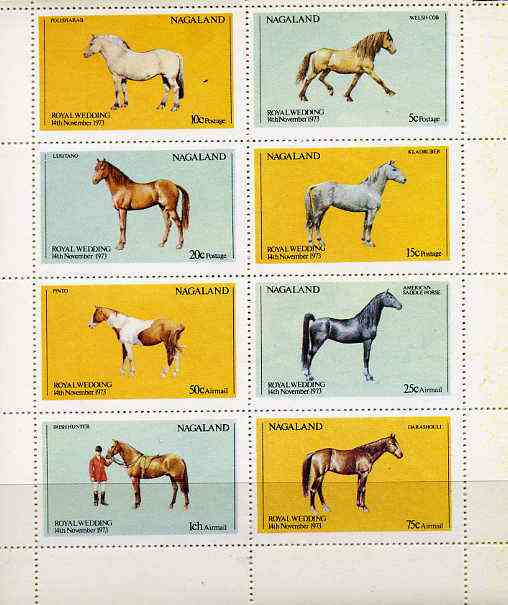 Nagaland 1973 Royal Wedding (Horses) perf set of 8 values unmounted mint (5c to 1ch)