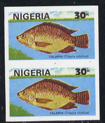 Nigeria 1991 Fishes 30k (Talapia) in unmounted mint imperf pair SG 614var