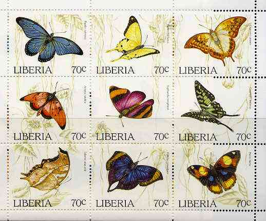 Liberia 1996 Butterflies unmounted mint sheetlet containing complete set of 9 values