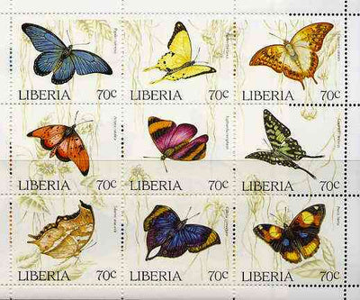 Liberia 1996 Butterflies unmounted mint sheetlet containing complete set of 9 values