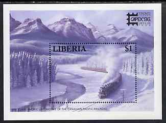 Liberia 1995 Capex '96 Stamp Exhibition unmounted mint m/sheet showing Canadian Pacific Railroad, Mi BL 148