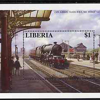 Liberia 1995 Locomotives $1 m/sheet (LMS Jubilee Class 45684 Jutland at Kettering Station) unmounted mint