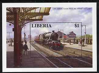 Liberia 1995 Locomotives $1 m/sheet (LMS Jubilee Class 45684 Jutland at Kettering Station) unmounted mint
