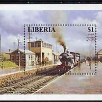 Liberia 1995 Locomotives $1 m/sheet (SR Class T9 Loco passing Halwill - Beaworthy Station) unmounted mint