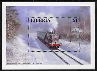 Liberia 1995 Locomotives $1 m/sheet (Wainwright 'H' Class 0-4-4 Locomotive in snow scene) unmounted mint