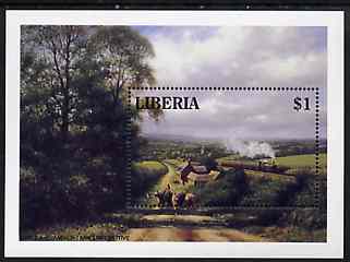 Liberia 1994 Locomotives $1 m/sheet (GWR 0-6-0 Pannier Tank Loco in rural setting) unmounted mint