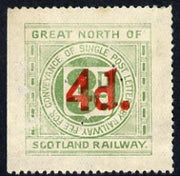 Cinderella - Great Britain 1925 Great North of Scotland Railway 4d in red on 3d green letter stamp (disturbed gum)*