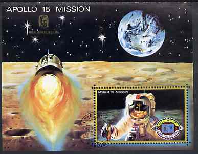 Umm Al Qiwain 1972 Apollo 15 imperf m/sheet (Astronaut & Moon surface) opt'd for Anniversary of Kepler's Birth, cto used, Mi BL 43B
