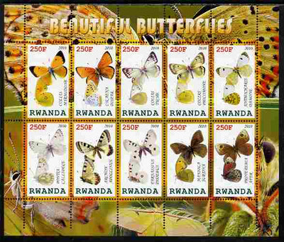 Rwanda 2010 Beautiful Butterflies perf sheetlet containing 10 values unmounted mint