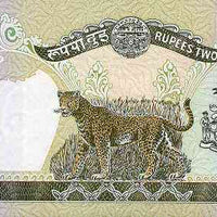 Bank note - Nepal 2 rupee note in pristine condition with leopard on reverse