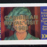 Tanzania 1985 Life & Times of HM Queen Mother 100s (SG 428) unmounted mint imperf proof single with 'Caribbean Royal Visit 1985' opt doubled, one in silver, one in gold*
