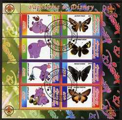 Congo 2010 Disney & Butterflies #1 perf sheetlet containing 8 values with Scout Logo fine cto used